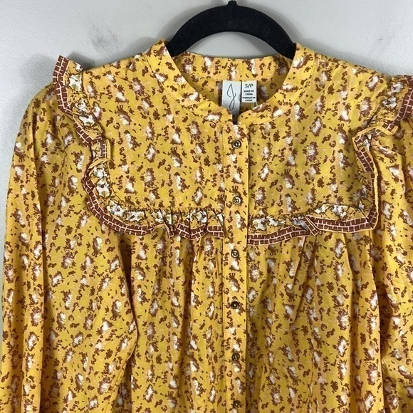 JOIE Boho Floral Prairie Puff Sleeve Ruffle Yoke Button Down Top Size S - Picture 4 of 12